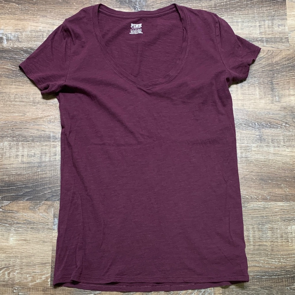 PINK Victoria's Secret Plum V-Neck Short Sleeve Tee